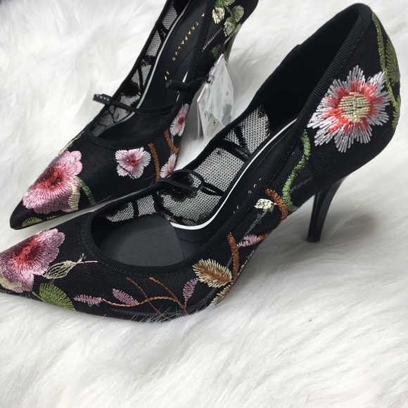 Zara black floral embroidered heels sz 6.5 nwt - Picture 7 of 8
